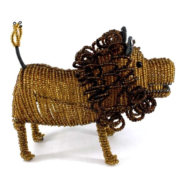 Beadworx Grass Roots Lion Sculpture Glass Beaded Metal Handmade African Jungle - Picture 4 of 7